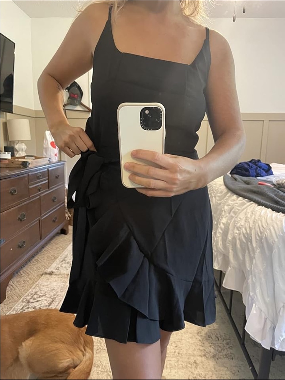 Amazon Black Ruffle Wrap Mini Dress